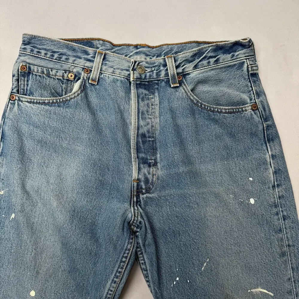 Vintage 90s Levis 501 Paint Splatter Jeans Mens 30x26 Western Grunge Made in USA